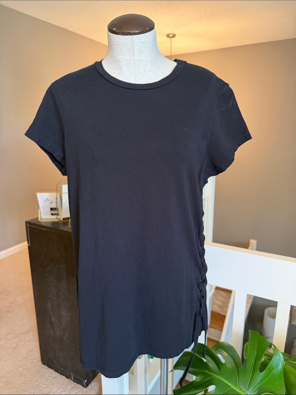 AllSaints Classic Black Short-Sleeve Tee with Side Tie Detail